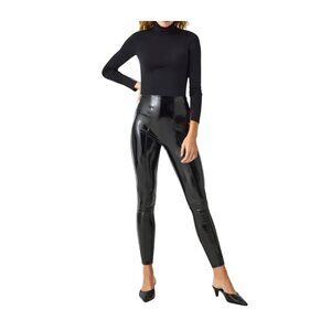 Spanx Patent Leather Leggings High-Waisted Shaping Fit Womens Size Large Black